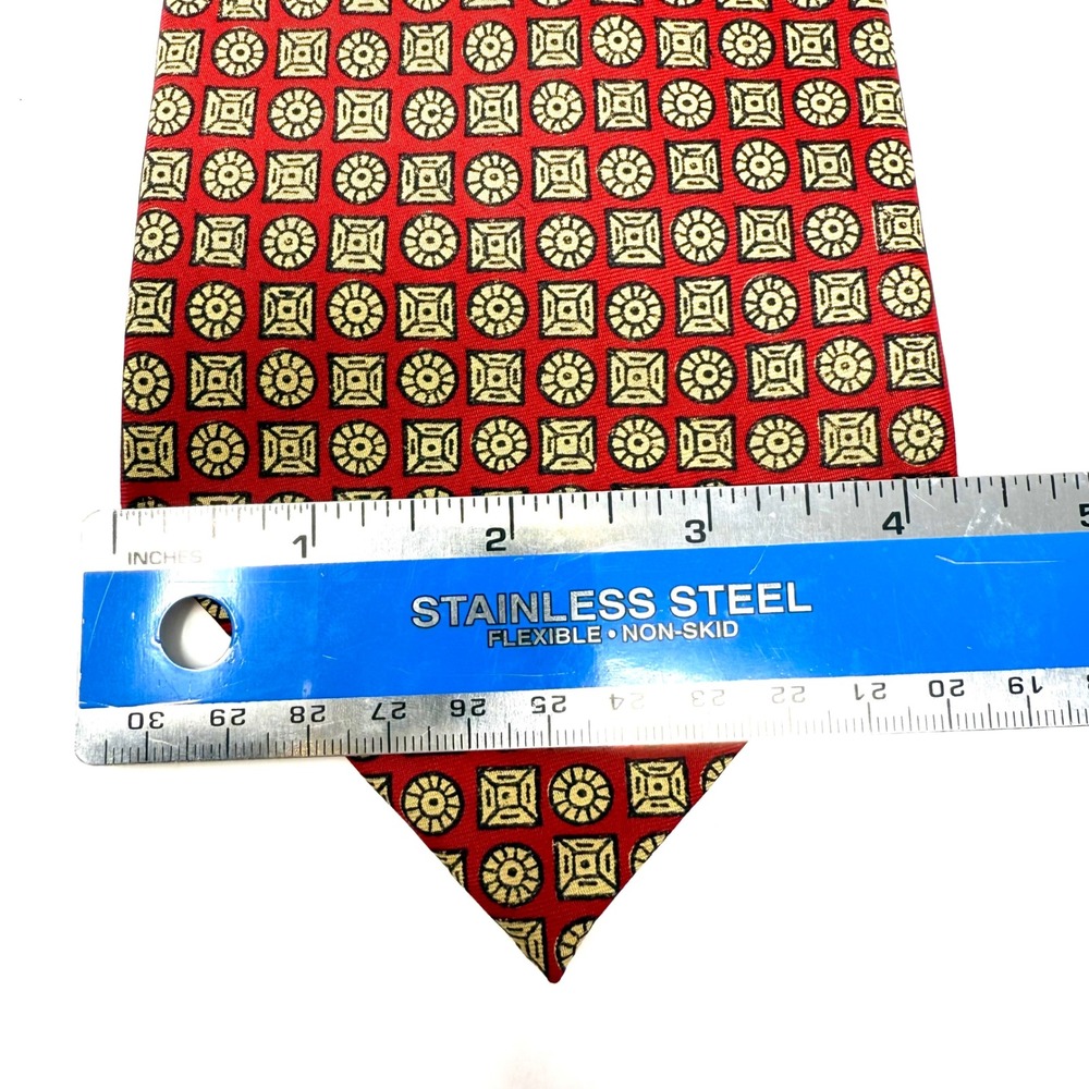 Bunce Brothers Inc Red Yellow Geometric Wide Silk Necktie Hand Made in England - Picture 6 of 6
